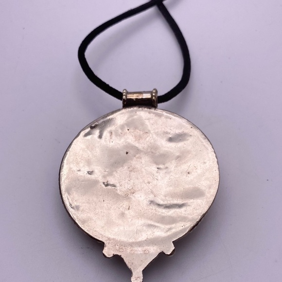 Tibetan Silver Coral  Turquoise Necklace 9” Extender 3” Pendant 2” Made in Tibet - Picture 4 of 4